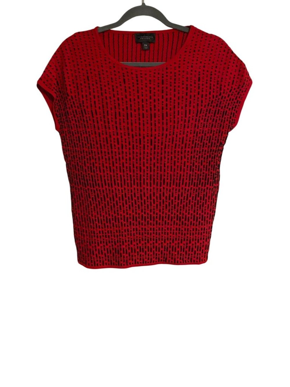 Investments Petites Top Women’s PM Red Black Textured Striped Sleeveless Casual